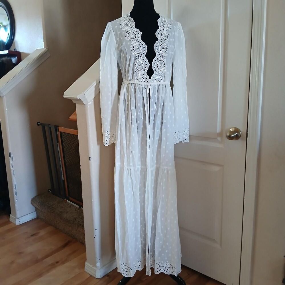 NWT Lulus Blissfully Beachy White Embroidered Swiss Dot Maxi Swim Cover-Up M